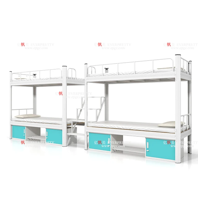EVERPRETTY Modern School Furniture Dormitory Hostel Popular Durable Metal Bunk Bed with Shoe Storage for Adults