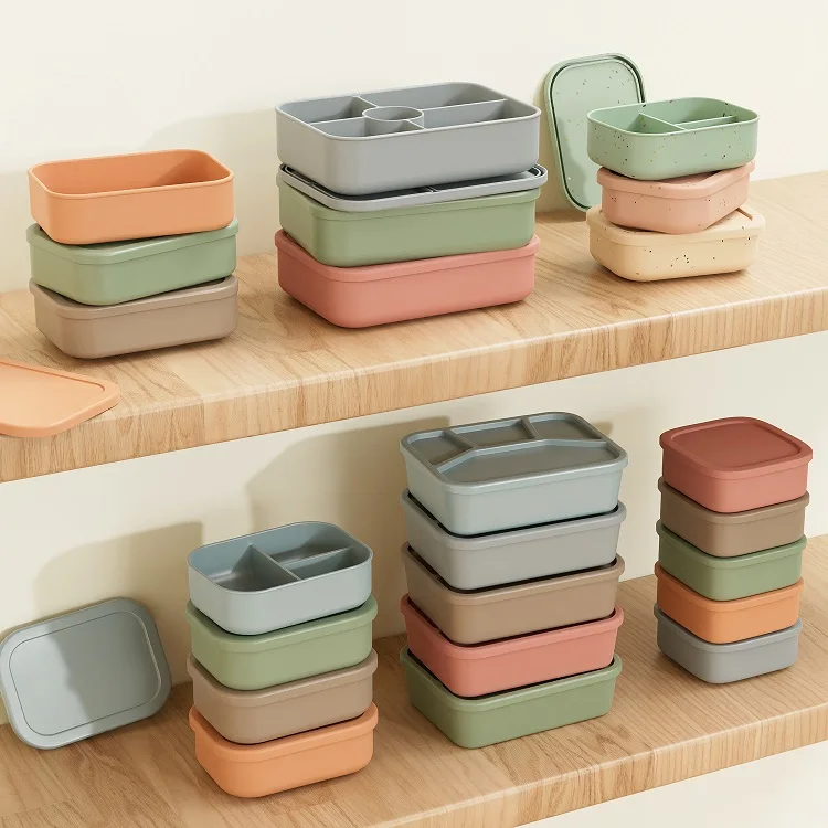 Customized Bpa Free Silicone Compartment Lunchbox Food Container Leakproof Children Adult Office School Kids Bento Lunch Box Set