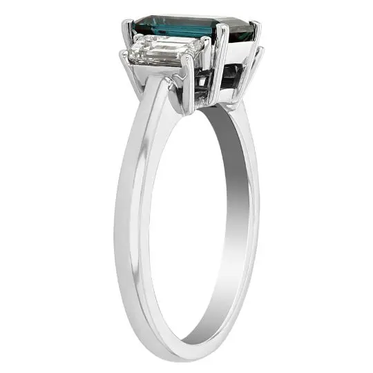 Newest 14K White Gold Natural Emerald Cut Alexandrite 3 Stone Diamond Cubic Zircon CZ Dainty 925 Jewelry