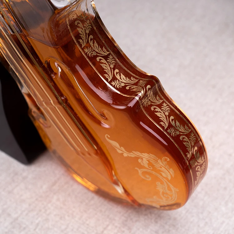 Hot Sale Handcraft Whiskey Rum Liquor Wine Bottle Glass Violin Decanter With Wood Base