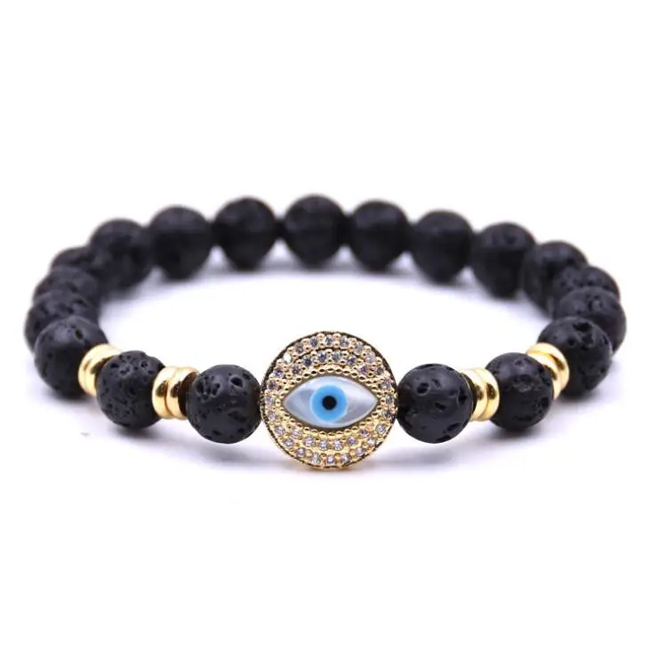 New Fashion Handmade Evil Eyes Natural Lava Stone Beads Bracelet Jewelry For Men And Women