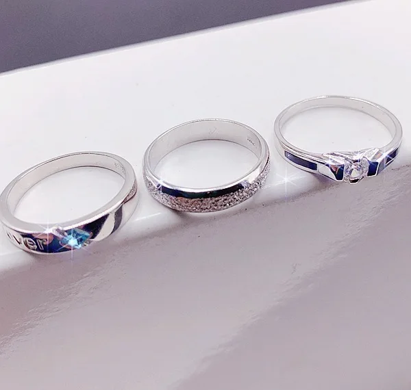 wholesale Korean simple 925 silver stamped ring mixed bulk fashion part opening men women zircon couple wedding ring gift