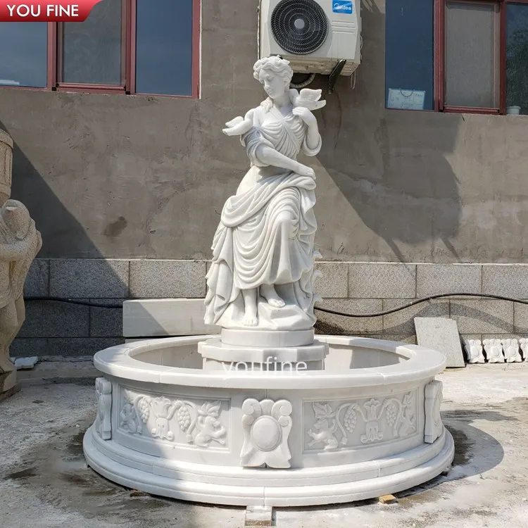 Outdoor Garden Life Size Beauty Lady Statue Marble Wall Water Fountain