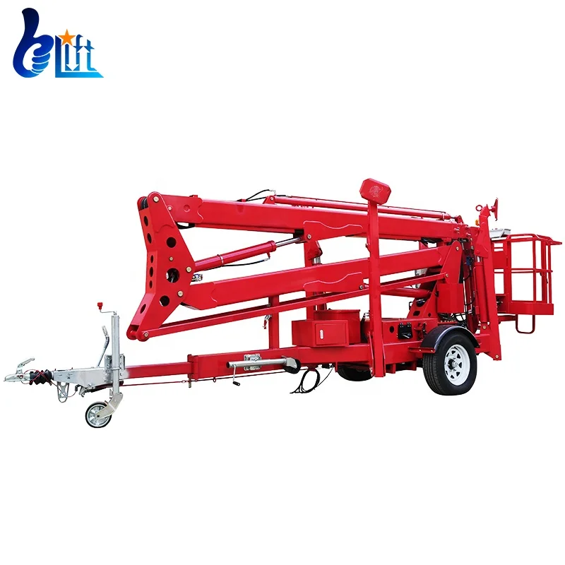 10m-24m Trailer Towing Manlift Articulated Boom Lift Truck Towable Telescoping Lift With Self Walking Device For Sale