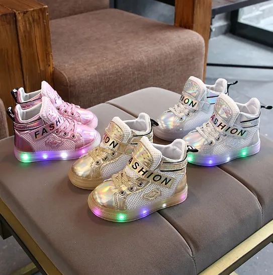 
Kid Girl Led Light Floral Shoes for Spring Autumn Season Casual Sports Lighted Shoes 