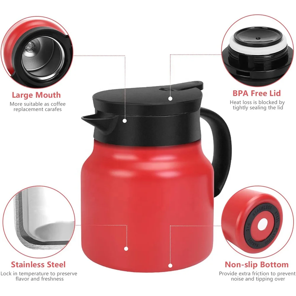 Amz Wholesale Insulated Water Kettle Thermos Stainless Steel Thermos Carafe Tea Maker Vacuum Thermal Tea Pots Flasks