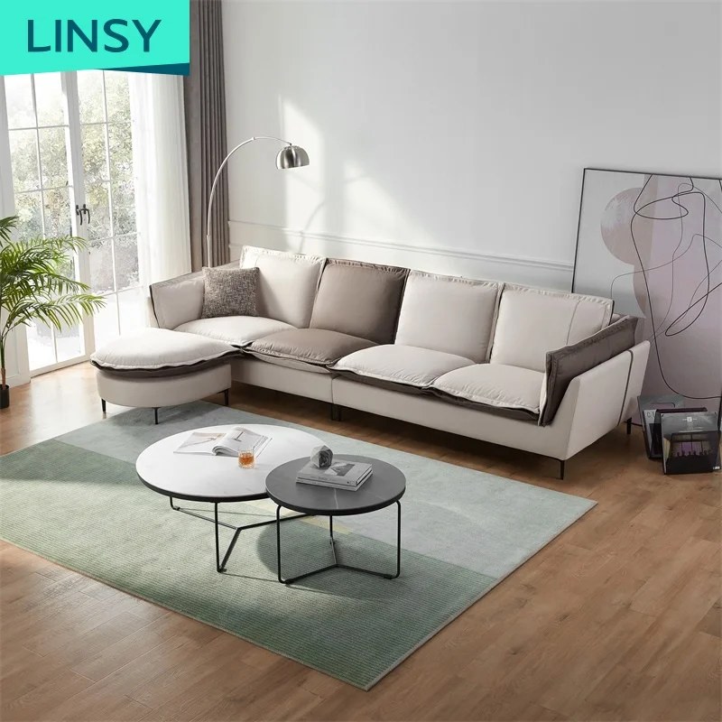 Linsy New Design Minimalist American Green White Corner Sofa Set Modern Oval Shape Chaise Sofa S126