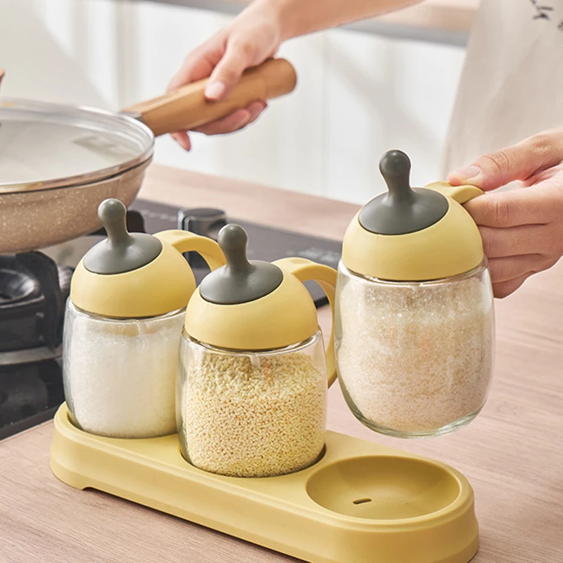 Kitchen Organizer Household Food Grade Lead Free Condiment Container 3pcs/Set Pepper Storage Glass Spice Jar