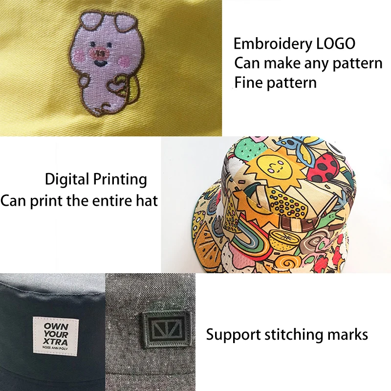 Solid Color Custom Embroidery Logo Cotton Wide Brim Fisherman Caps Blank Custom Plain 15 Colors Black White Bucket Hats for kids