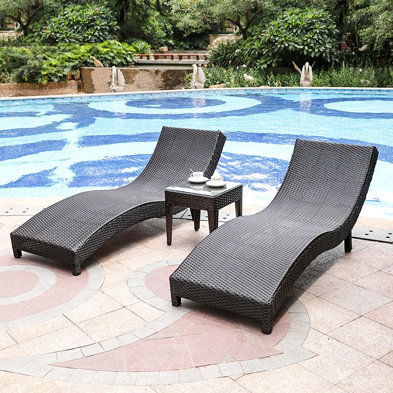Y171D Outdoor rattan lounge chair ottoman   Recliner waterproof cushion beach garden balcony lounge deck chairs
