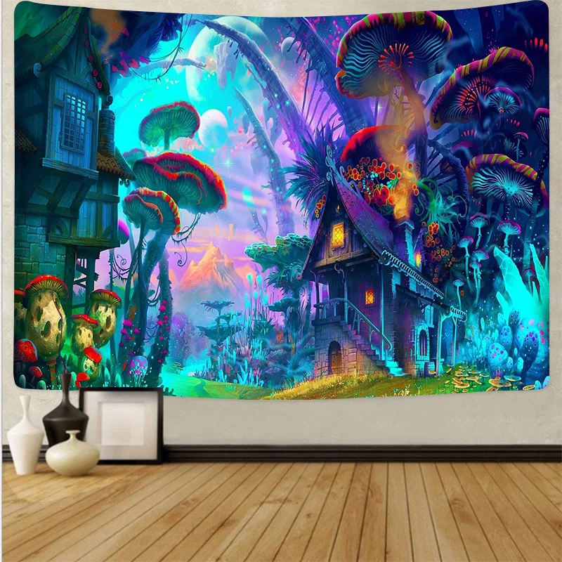 Home Decor Psychedelic Mushroom Tapestry Fantasy Plant Magical Forest Wall Tapestries, Custom Art Throw Blanket Wall Hanging/