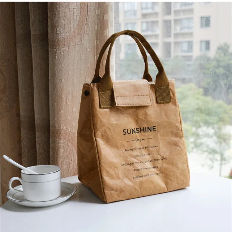 Kraft tyvek paper bento bag waterproof insulation bag aluminum foil Japanese lunch box handbag for office lunch