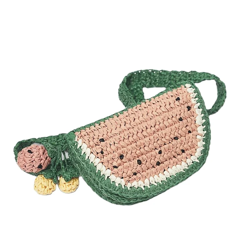 Paper woven watermelon pattern cross body bag cute summer children beach bag straw bags for kind