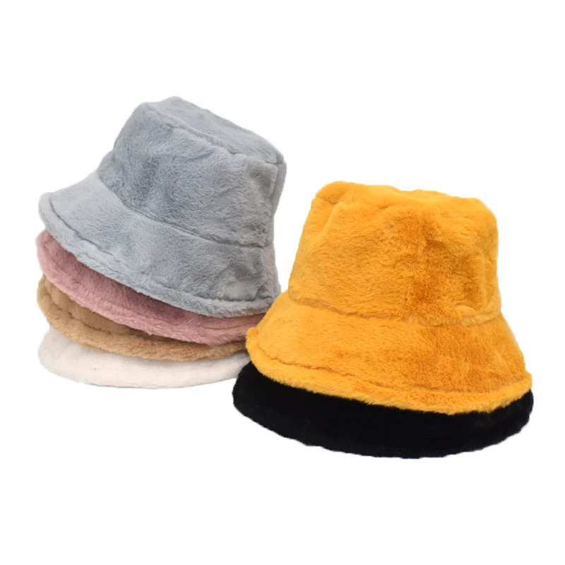 Soft touch feeling fluff winter warm unisex outdoor bucket hat