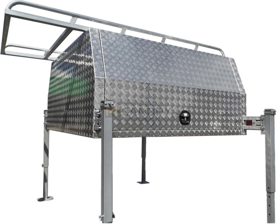 Aluminum Ute Canopy With Black Checker Plate And Adjustable Jack Off Legs For 4x4 Pickup /car/truck