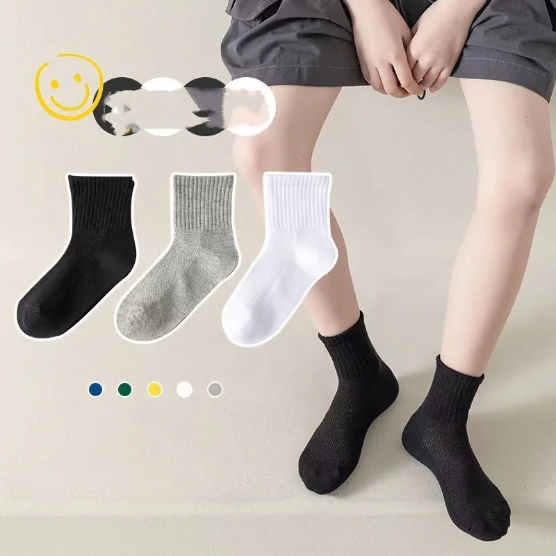 Children Socks Black White Grey Cotton Students Socks Custom Breathable Kids Sports Socks