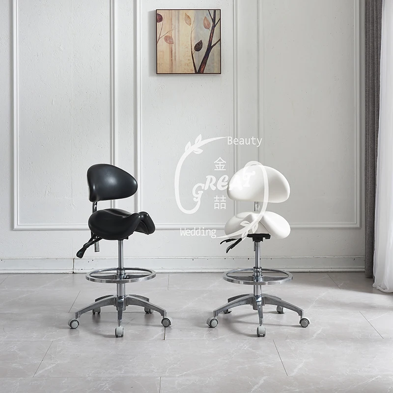 360 Degree Rotation Hair Styling Stool Modern Hydraulic White Beauty Salon Stool With Backrest