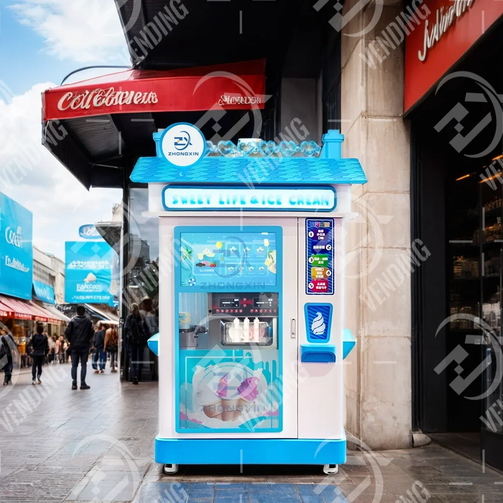Support customized 24-hour self-service automatic smart yogurt ice cream machine touch screen soft ice cream vending machine