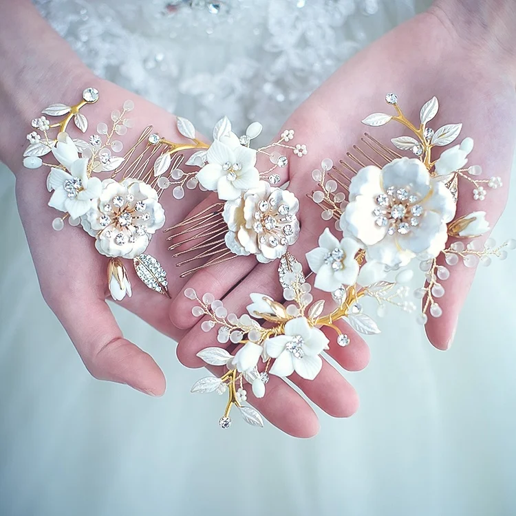 Wholesale Wholesale Bridal Comb Hair Handmade Metal Leaf Bridal Hair Comb Accessories Jewelry Wedding Crystal Hair Combs