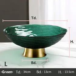 Salad Bowl European Luxury Home Decor Serving Dessert Bowls Pink Snacks Gold Stand Decorative Glass Fruit Bowl