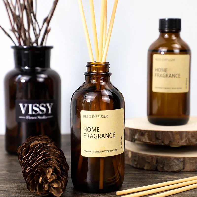 Hot Sale 100ml brown Glass Bottle Scent Fragrance Air Freshener Reed Diffuser Perfume With Stick