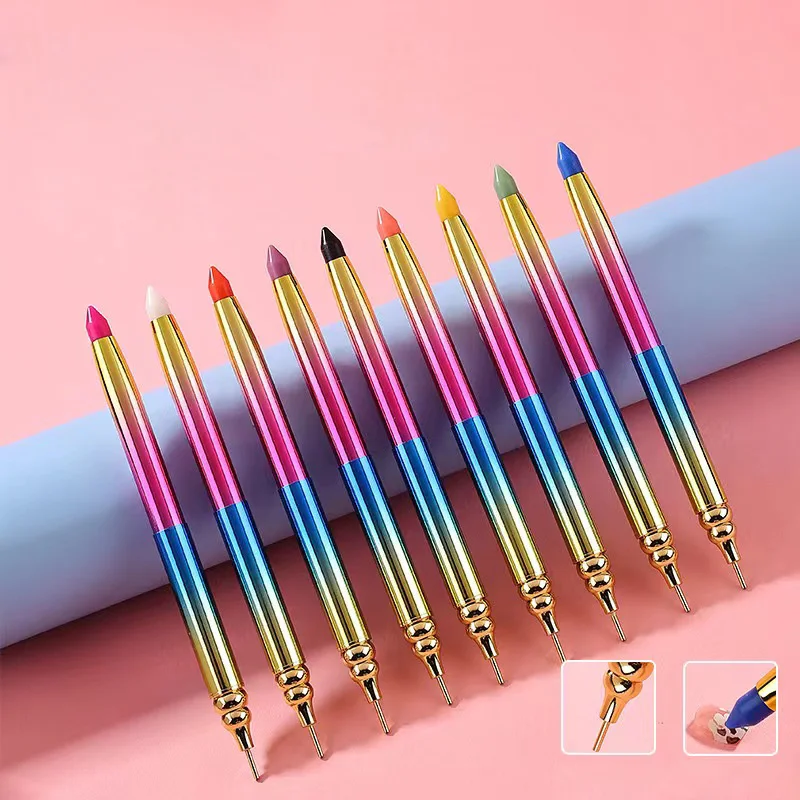 2022 Custom Logo Rainbow Metal Handle Retractable Gem Picker Twistable Nail Rhinestones Wax Pen