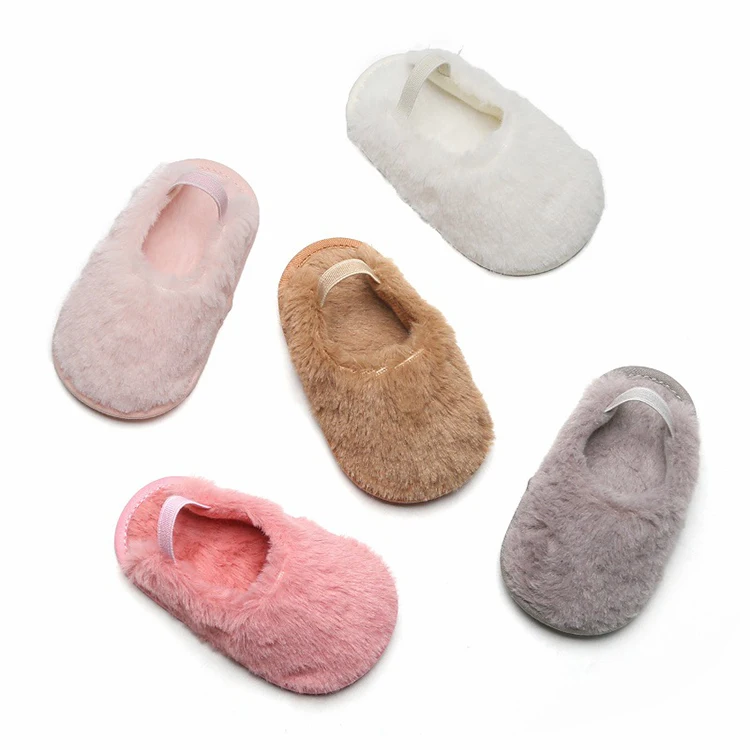 Fashion Soft Flat Toddles Elastic Back Strap Faux Fur Slides Little Girl Princess Winter Baby Shoes