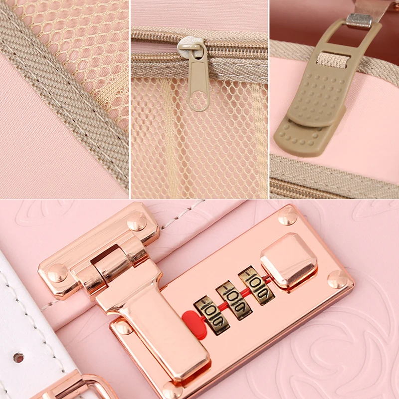 (Embossed Pink, 26in 20in 12in) Unitravel Vintage Luggage Set PU Leather Women Cute Suitcase with Handbag