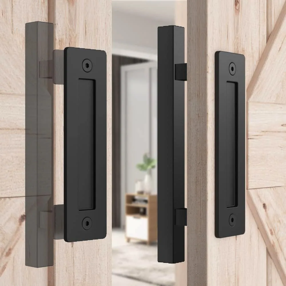 Modern Design Carbon Steel/Aluminum Barn Door Hardware Kit Wholesale Cheap Fashion Sliding Big Door Handle with Lock for Villas