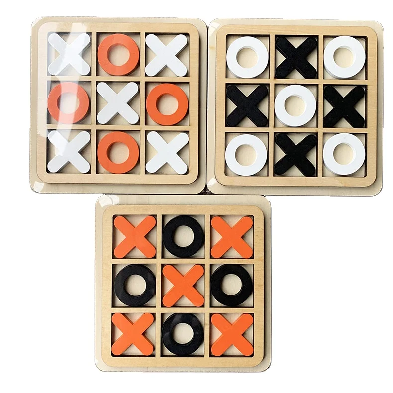 Multi Colored Wooden Chess Board Game Sets Tic Tac Toe Table XO Chess Custom