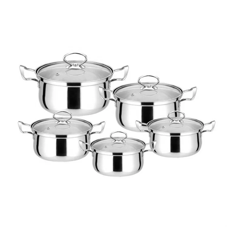 10 PCS Stainless Steel 410 Non Stick Kitchen Cooking Ware soup Pots Cookware Set