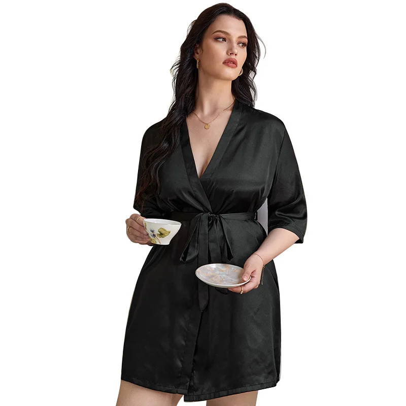 China Factory Custom Designed Wholesale Bath Robe Satin Soft Plain Robe Pajama Summer Bathrobe Female Plus Size Silk Satin Robes