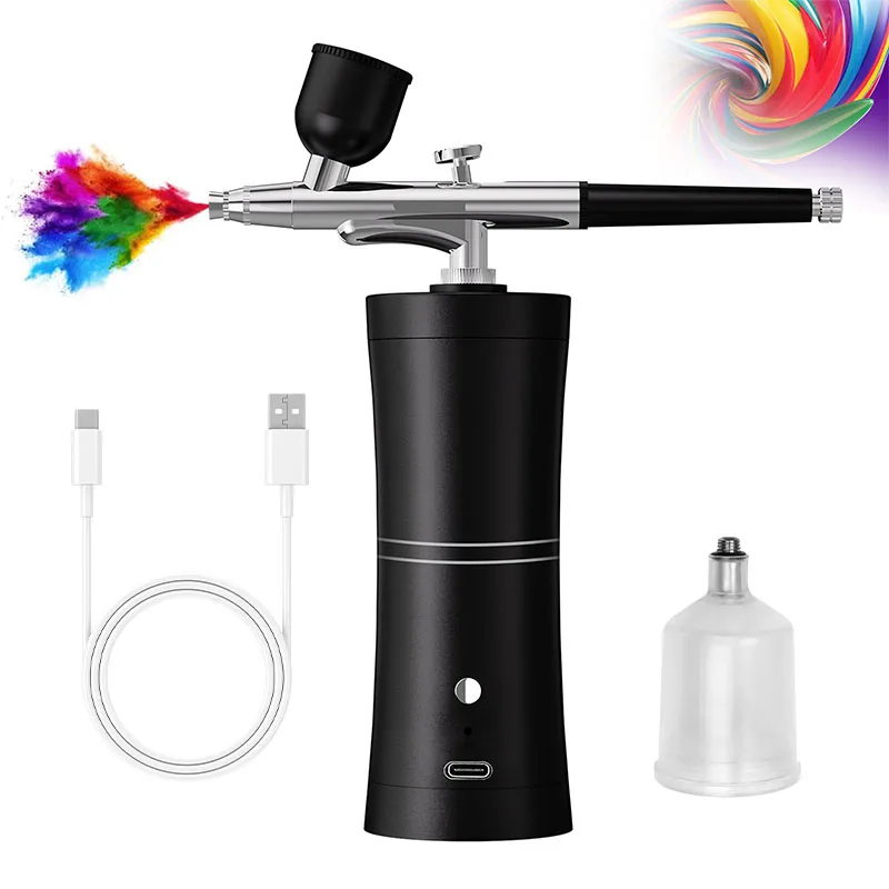 Professional Paint Airbrush Kit Cordless Rechargeable Air Compressor Gun Spray For Nail Art Salon Makeup Barber Cake Decoration