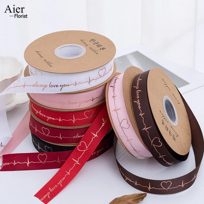 Aierflorist 2.5cm*45yards Gilt Heart Ribbon Thread ribbon Cake baking Packaging Grosgrain gift ribbon roll