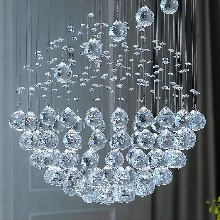 Custom hotel villa loft large raindrop long staircase crystal chandeliers ceiling luxury pendant light