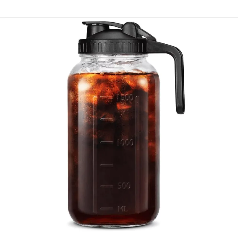 64oz Glass Mason Jars Drinking Pitcher with Pour Spout Lid Large Iced Coffee Glass Bottles With Stainless Steel Filter