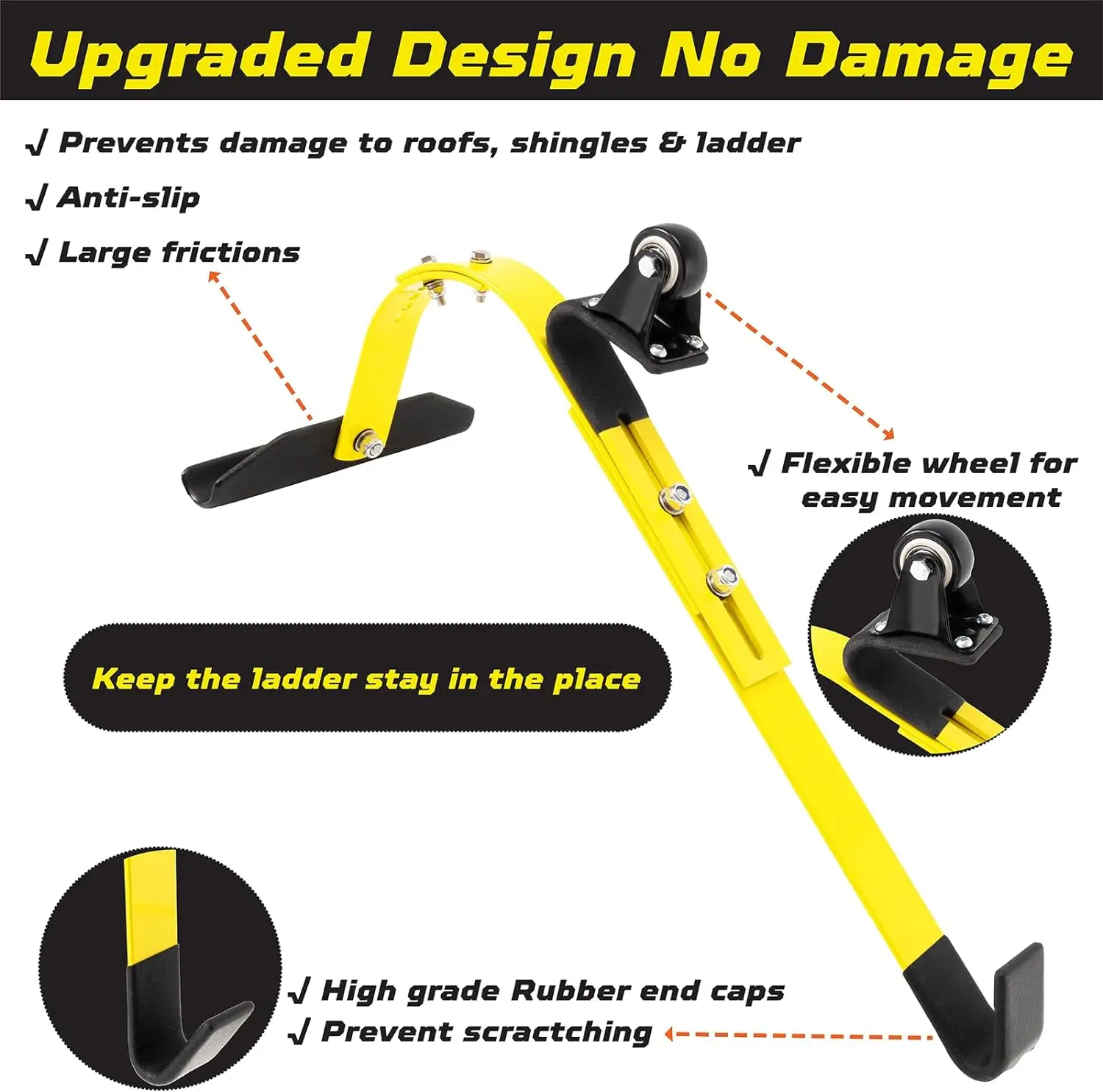 Ladder Hooks for Roof Heavy Duty Steel Ladder Stabilizer with 360 Rotatable Grip
