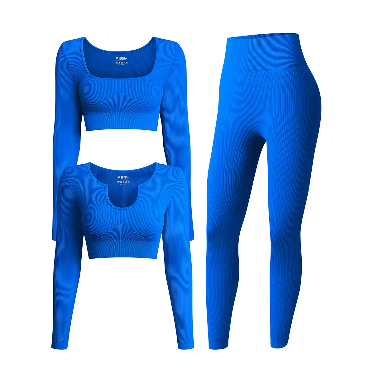 Custom Logo Women Gym Sport Wear Fitness Workout Active Wear Set 3 Piece Long Sleeve Crop Tops Yoga High Wait Leggings