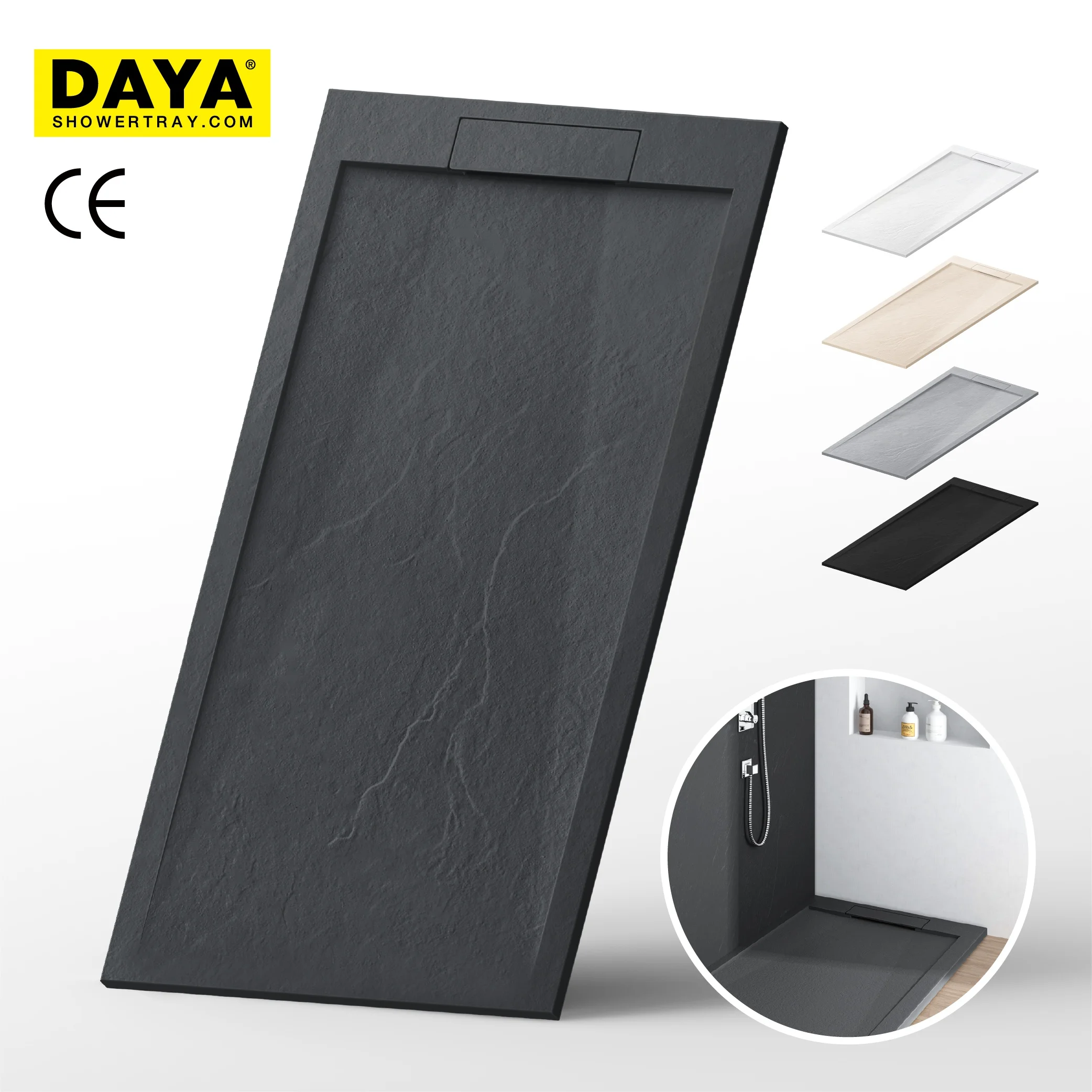 Modern Family Bathroom Solid Surface Stone Resin Shower Tray Corner Shower Base Center Drainage Trench Base