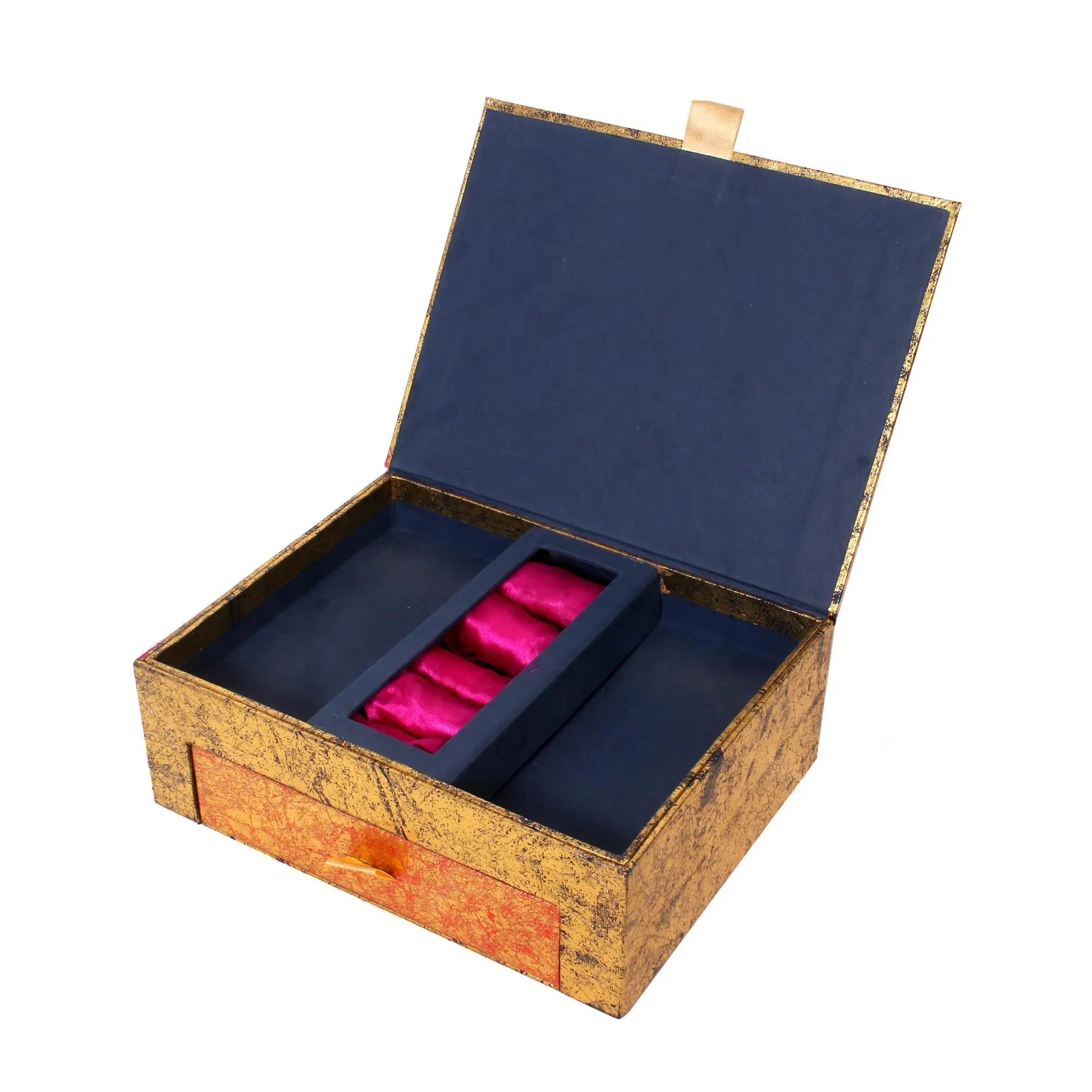 Luxury Kraft Jewelry Box Handmade Golden Paper Jewelry Packaging Box with Lock High Quality Kraft Paper Drawer Jewelry Box