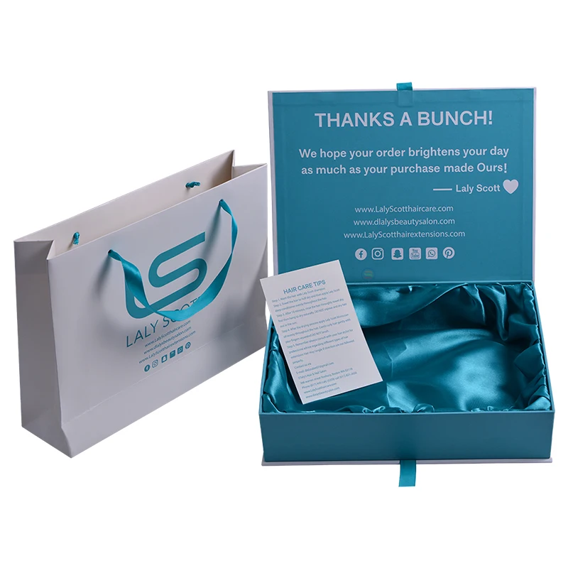 Custom Empty Large Cardboard paper Box Shipping Gift Boxes Clothes Navy Blue Wig Magnetic Box with Bow