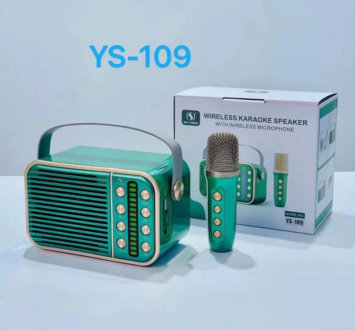 2023Hot selling YS109 portable Outdoor speaker karaoke single microphone Retro radio speaker with microphone Home Family karaoke