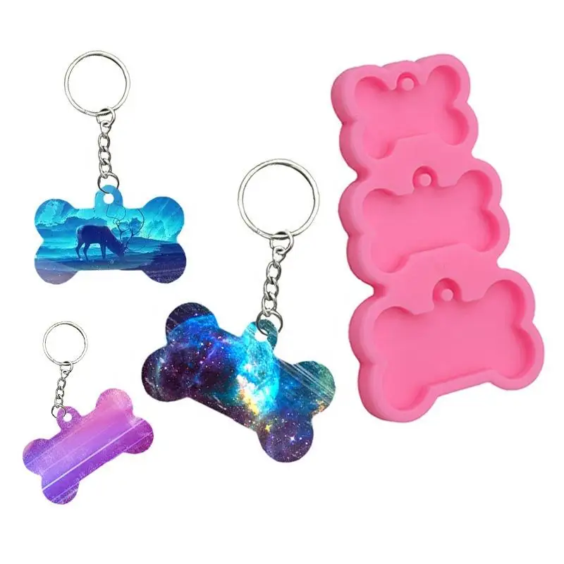 New arrival DIY dog bone shape key chain resin silicone crystal epoxy drop glue mold