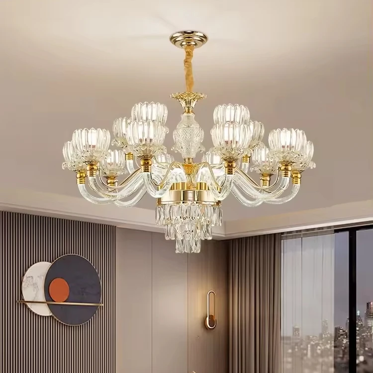 European style chandelier large living room pendant lamp modern luxury crystal lamp bedroom dining room pendant light