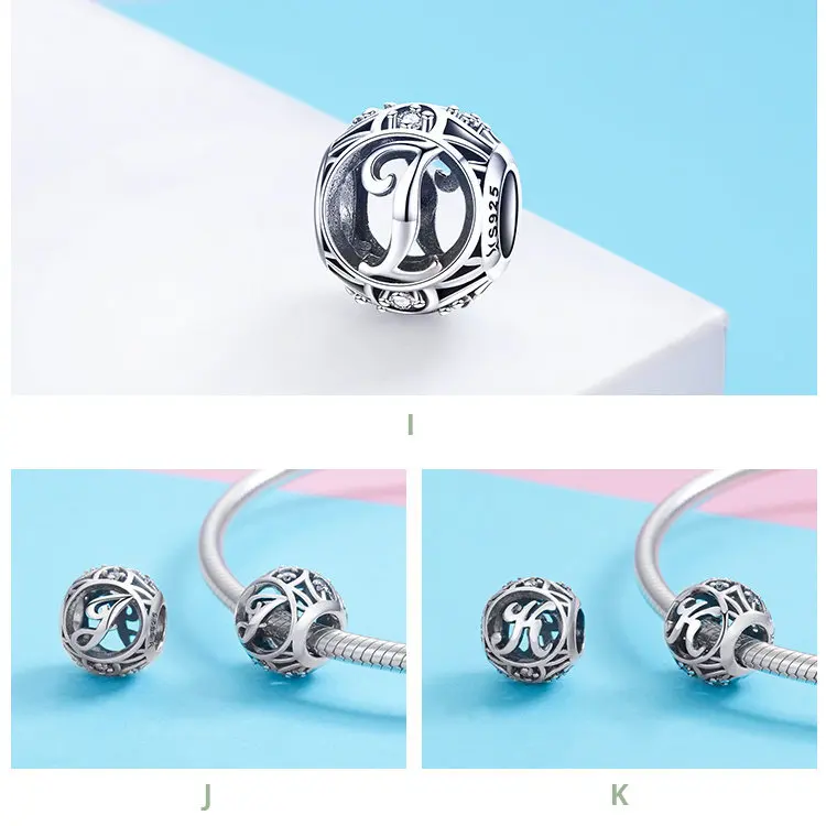 Factory wholesale fashion 925 sterling silver 26 Letters charm beads fit  bracelet jewelry classic inital beads