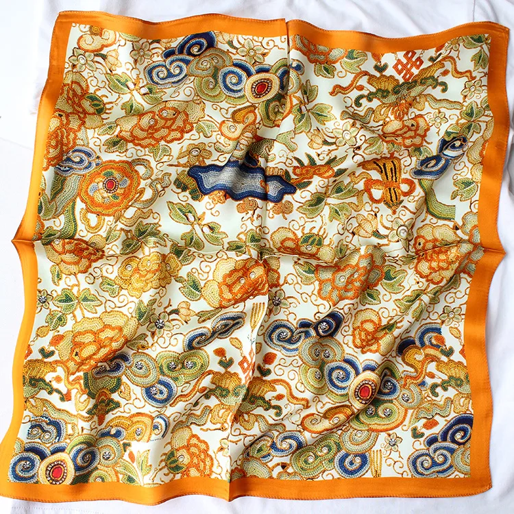 High Quality Elegant Hair Scarf Silk Square Embroidered Silk Scarf for Women