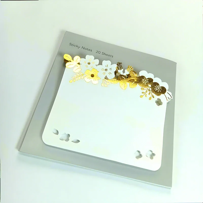 Custom Sticky Notes  Self-adhesive Gold  Stamping Note  Pad  Flower Carved Sticky Notes