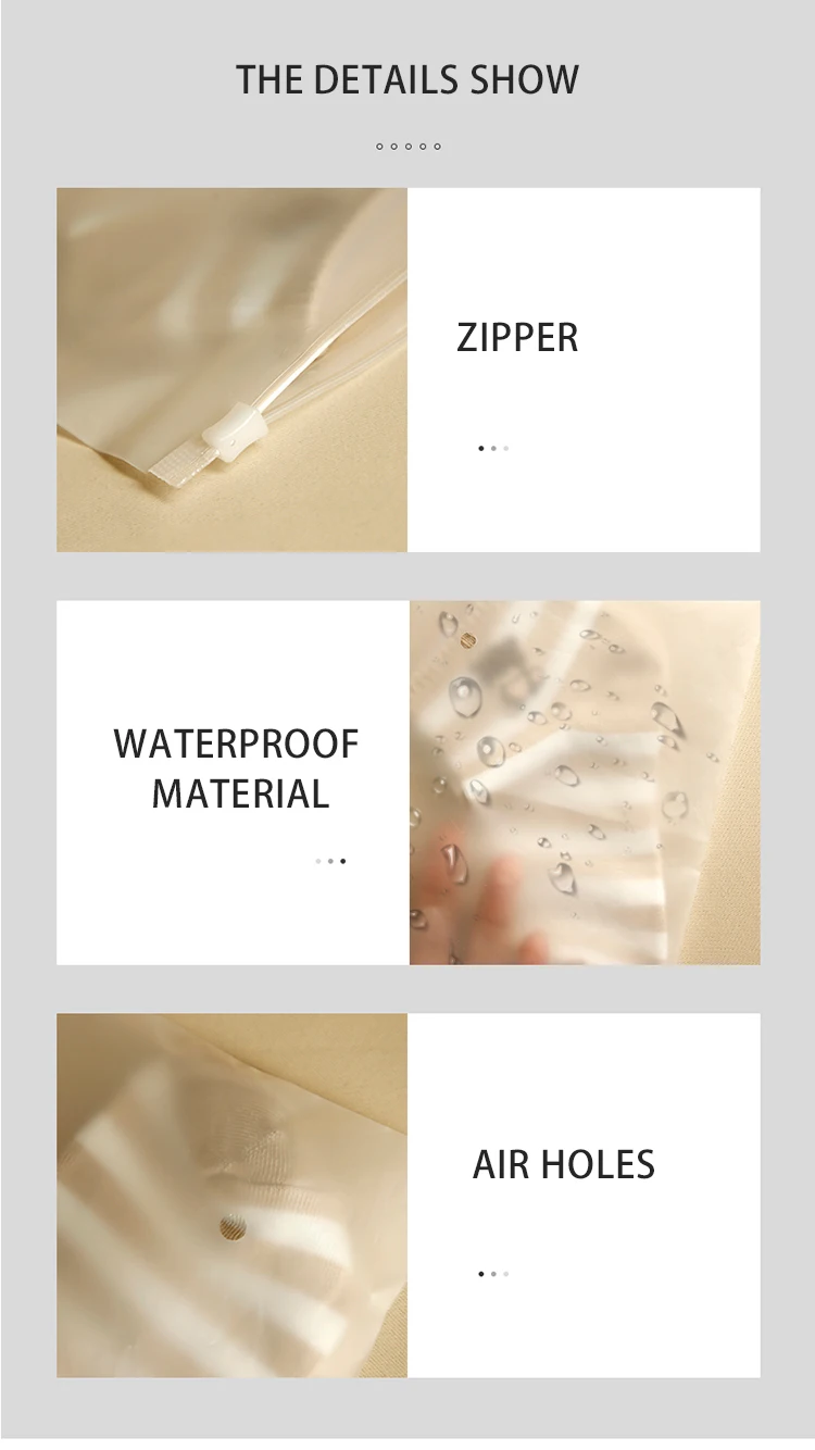 Custom Frosted Transparent CPE  Plastic Clothing Packaging Bags With Zipper