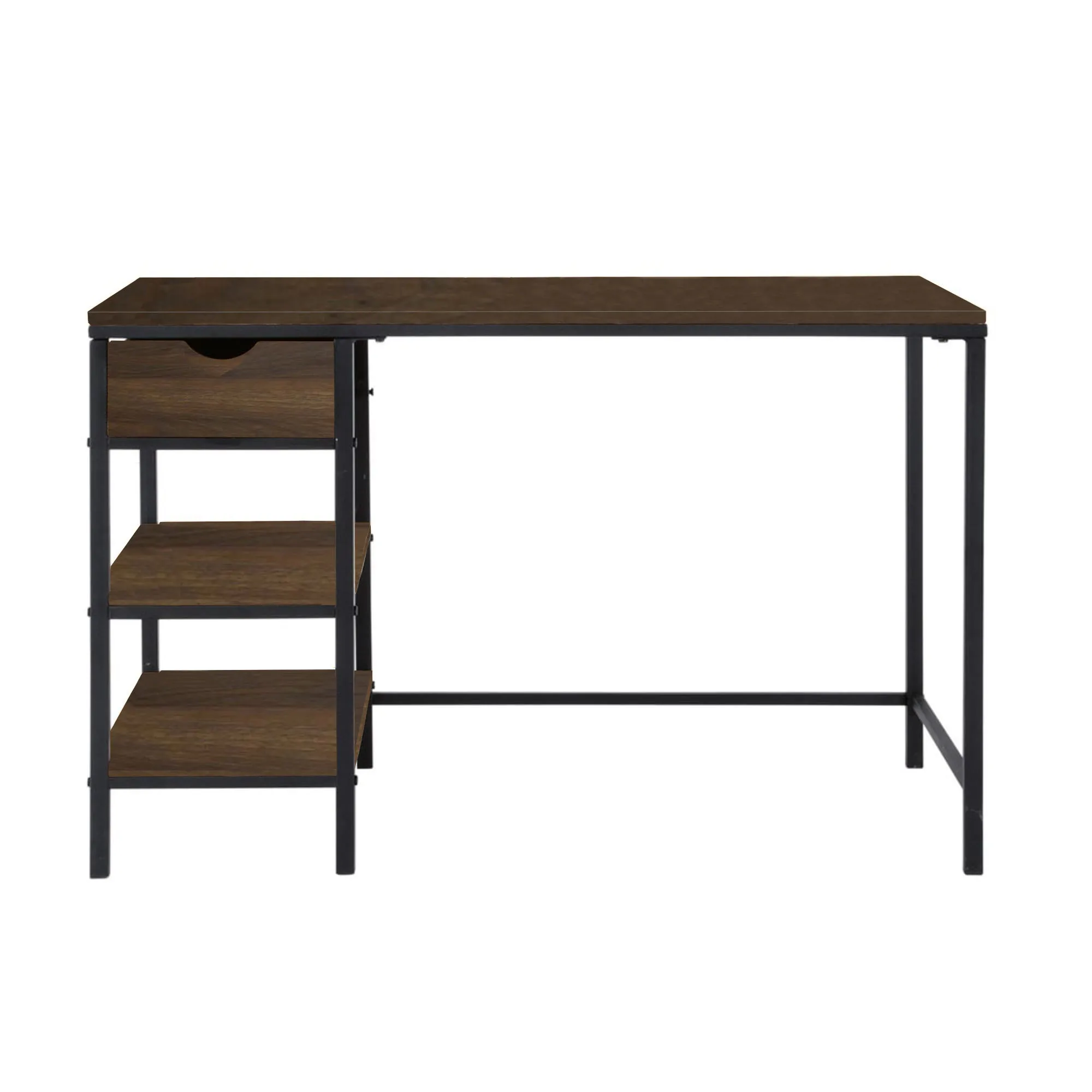 Modern Metal Legs Wood Top Cheap Home Industrial Office Black Computer Desk With Drawer Shelves