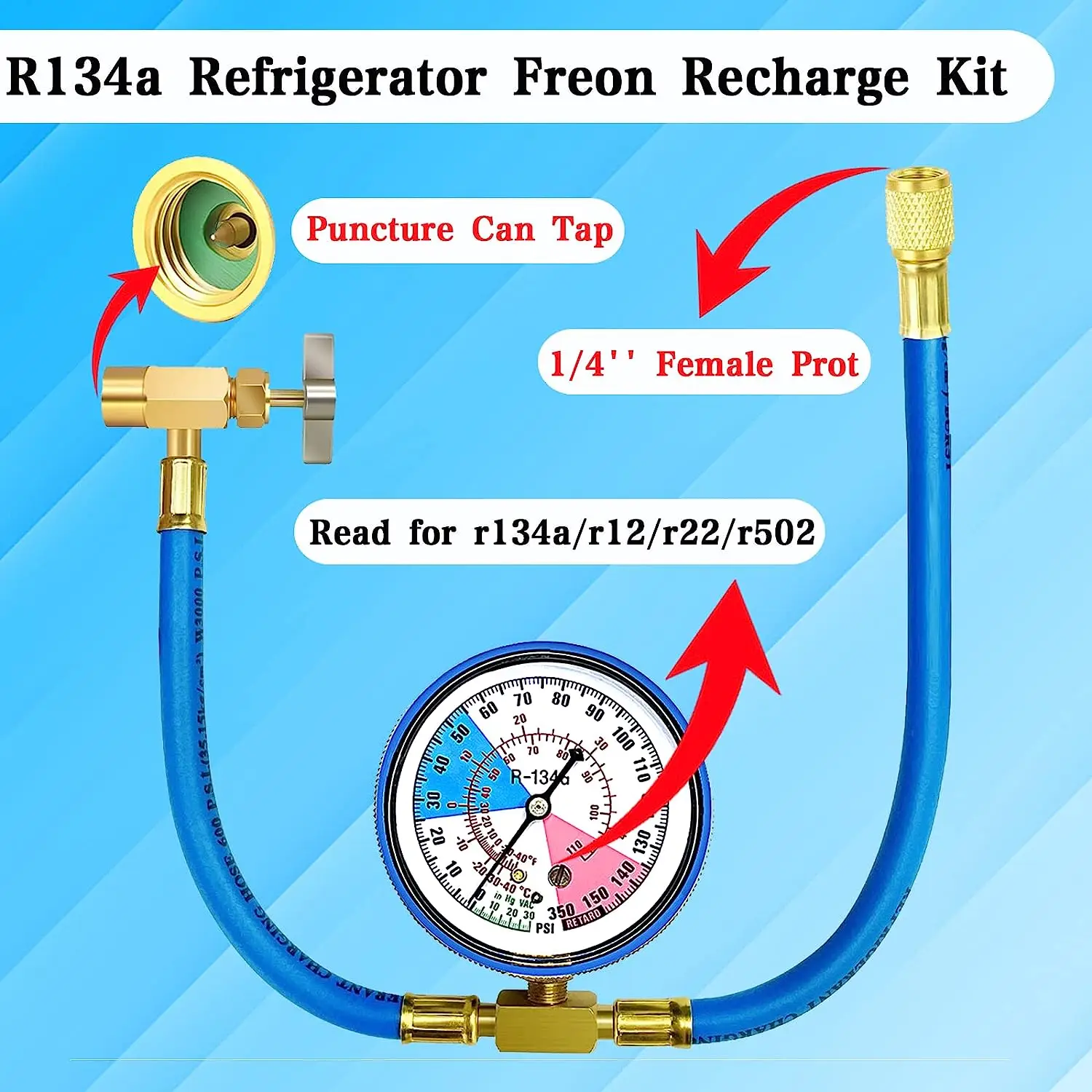 R134a AC Recharge Hose Kit to Refrigerator  R134a S Charging Hose adapter  for Home Fridge Refrigerant System